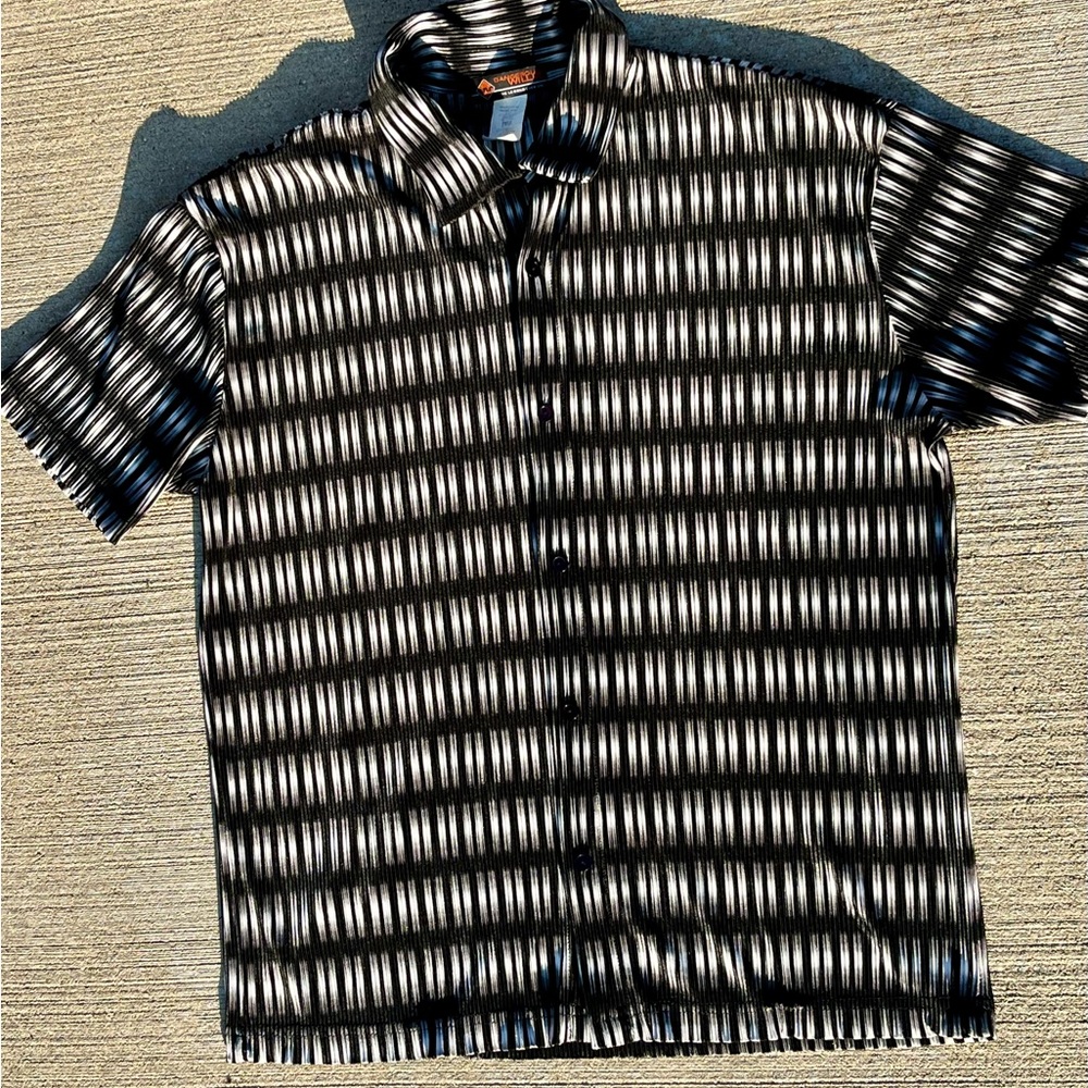 Vintage Dangerous Willie Disco Shimmer Button Down Shirt Optical Stripes Medium
